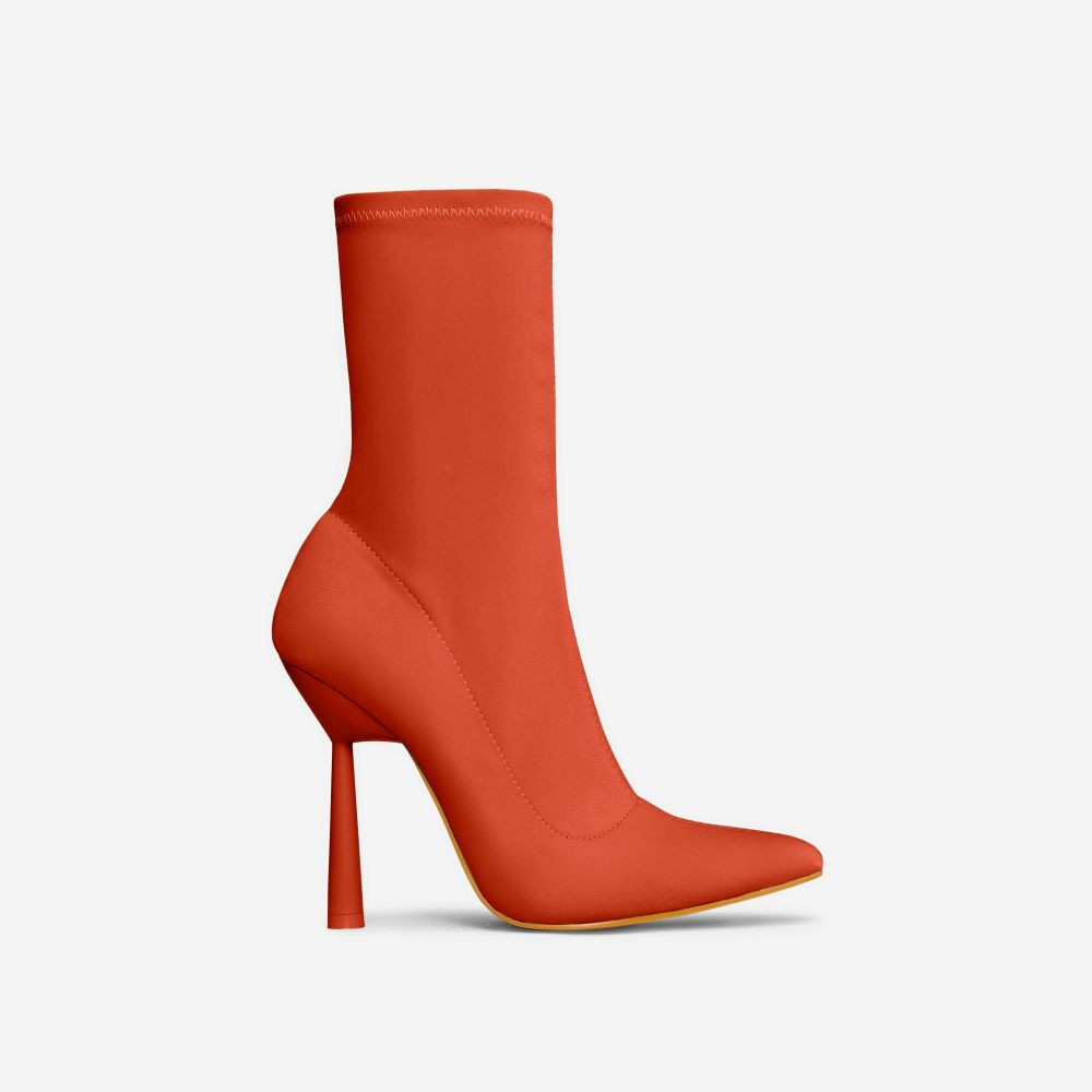 Brooks Pointed Toe Sculptured Round Heel Ankle Sock Boot In Orange Lycra | EGO (UK)
