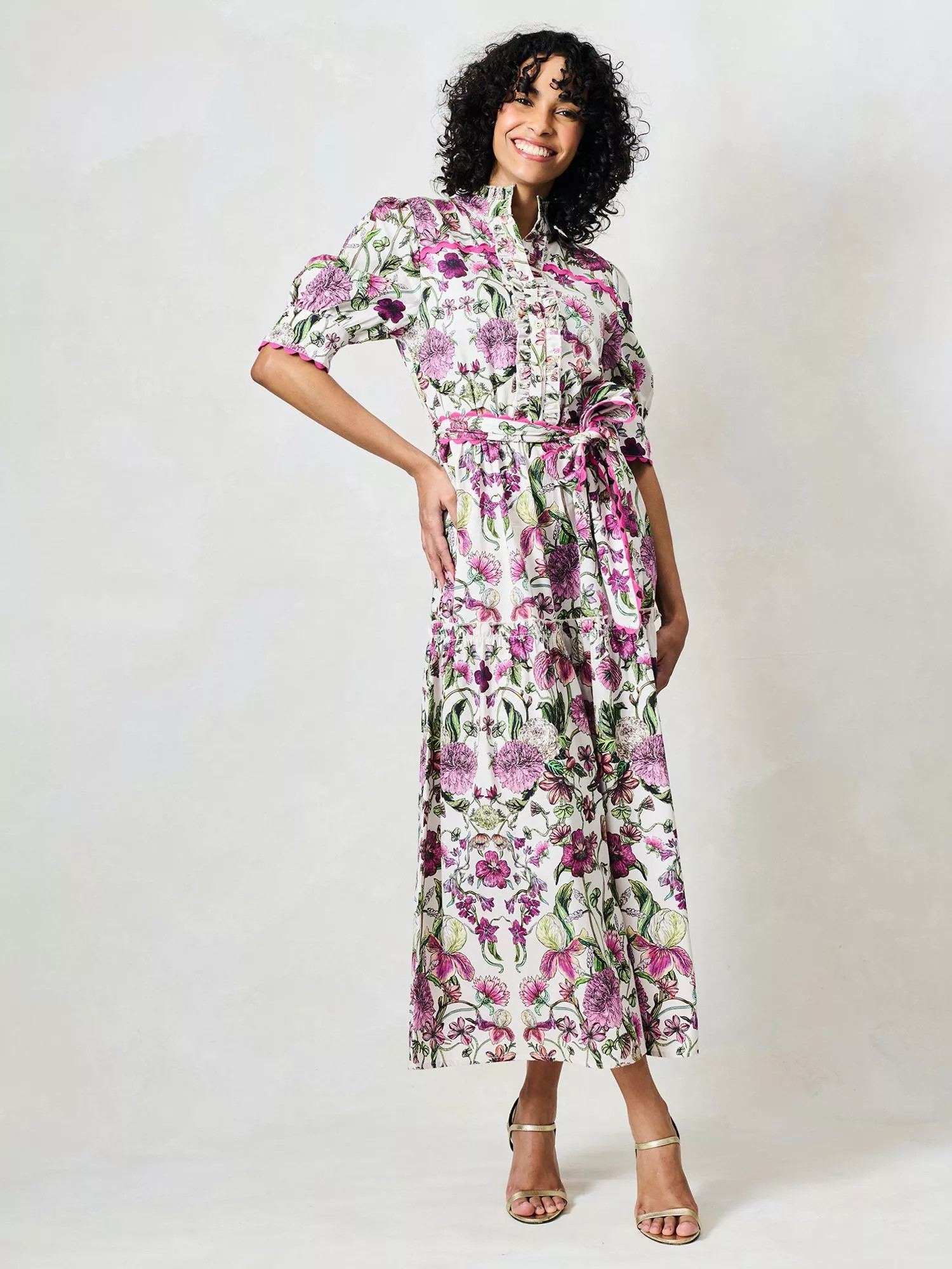 Hope & IvyThe Angela Floral Shirt Midi Dress, White/Multi£90.00Price promise | John Lewis (UK)
