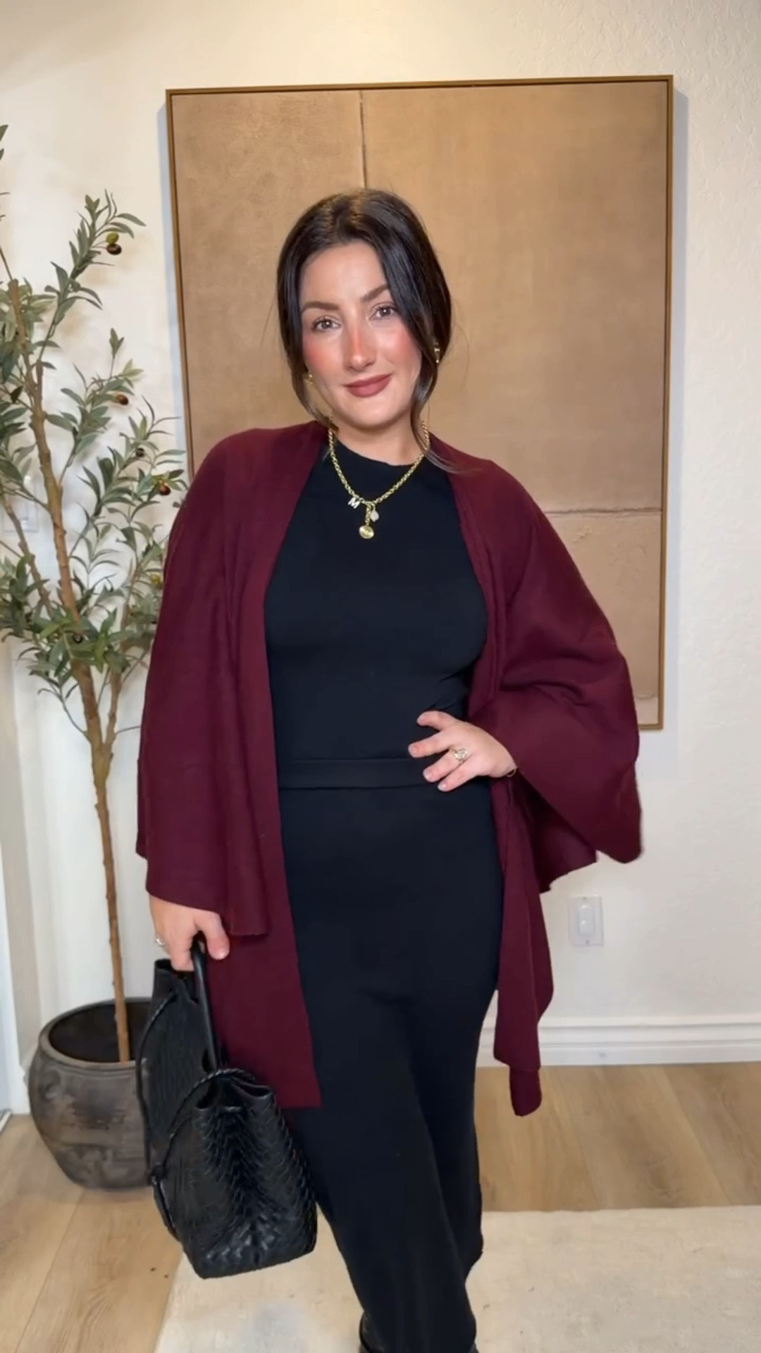 On sale!! Petite friendly outfit for the holiday season!! 

Effortless wardrobe staples 🤎
Baby tee size small petite 
Midi skirt size small petite 
Wrap one size 

5'0" 140lbs 

#LTKPetite #LTKootd #LTKSaleAlert