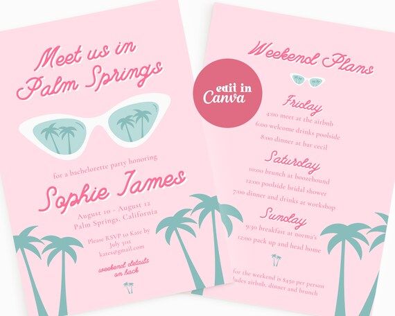 Palm Springs Bachelorette Invitation, Editable Palm Springs Bachelorette Invite, Desert Bachelore... | Etsy (US)