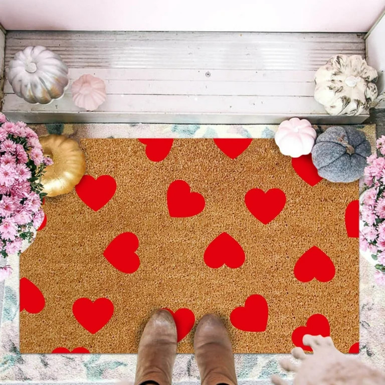 EQWLJWE Valentine's Day Heavy Duty Coir Doormat with Nonslip Vinyl Backing, Welcome Mat Outdoor E... | Walmart (US)