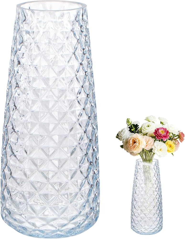 Crystal Vase for Flowers, 8.6" H Clear Round Glass Vase for Centerpieces, Modern Floral Planter C... | Amazon (US)