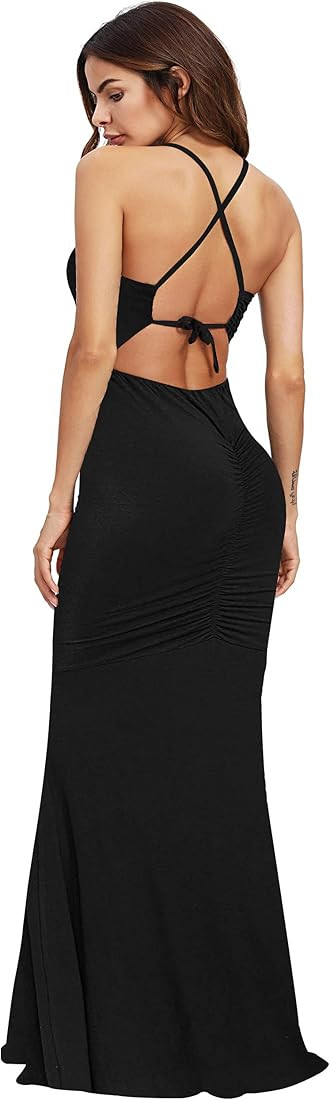 SheIn Women's Sexy Striped Bodycon Maxi Dress Strappy Backless Summer Evening Party Dresses | Amazon (US)