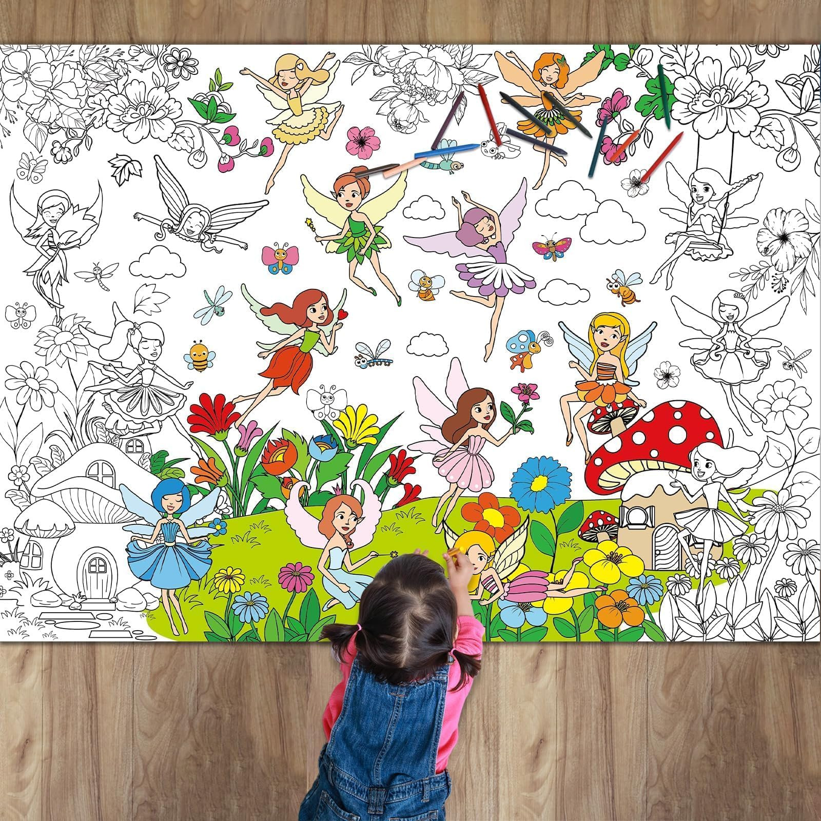 Fairy Garden Coloring Poster for Kids Giant Coloring Poster Large Fairy Party Flower Coloring Tab... | Amazon (US)