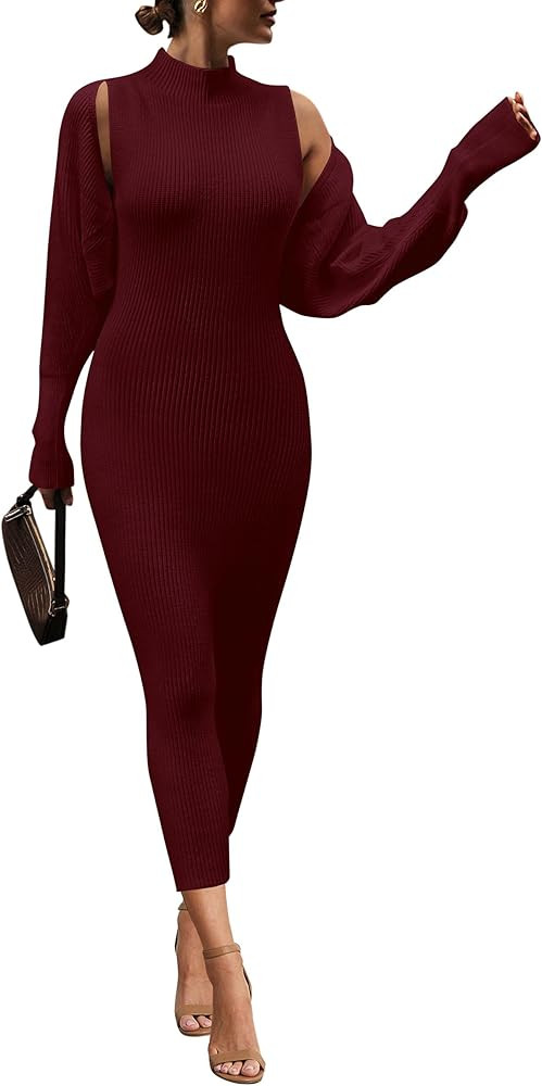 PRETTYGARDEN Womens Fall 2 Piece Outfits Bodycon Maxi Tank Pullover Sweater Dress And Long Sleeve... | Amazon (US)