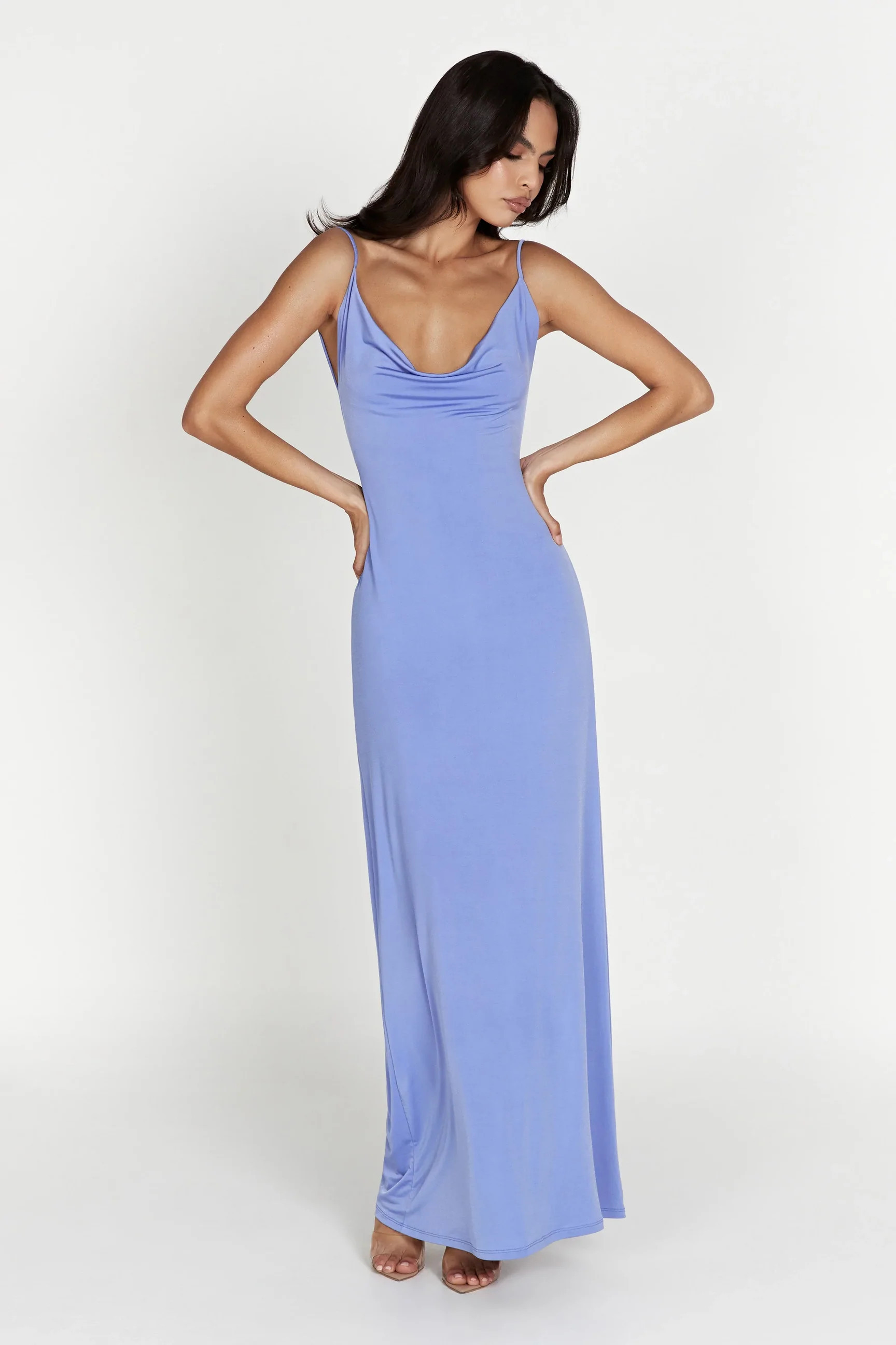 Darcy Cowl Maxi Dress With Low Back - Lavender | MESHKI US