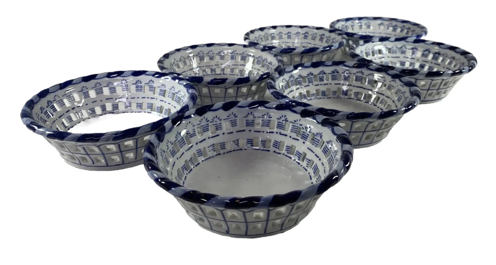 Blue White Lattice Rope Patterned Bowls Bread Trinket Dessert Vintage Lot Of 7  | eBay | eBay US