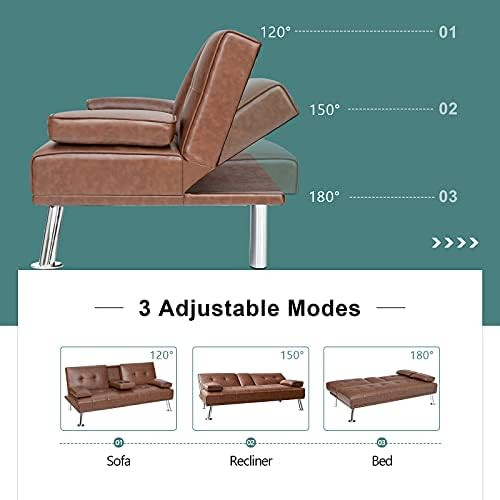 POWERSTONE Leather Futon Sofa Bed Convertible Folding Couch for Living Room Sectional Sleeper Sofa f | Amazon (US)