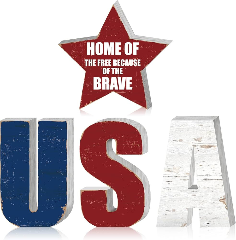4 Pcs 4th of July Patriotic Wooden Signs USA and Star Sign Vintage Independence Day Red White and... | Amazon (US)