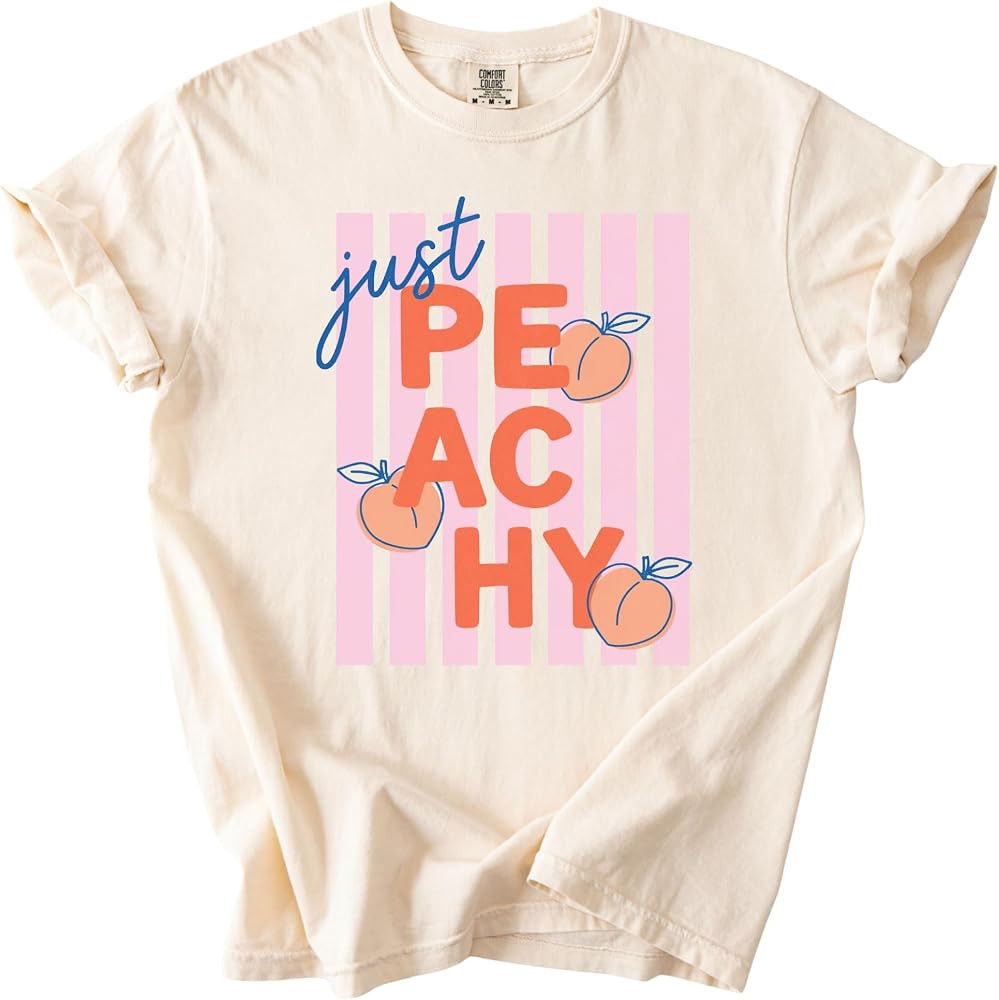 FITIN Just Peachy Garment-Dyed T-Shirt Cute Aesthetic Peach Graphic Tee Vintage Summer Trendy Uni... | Amazon (US)