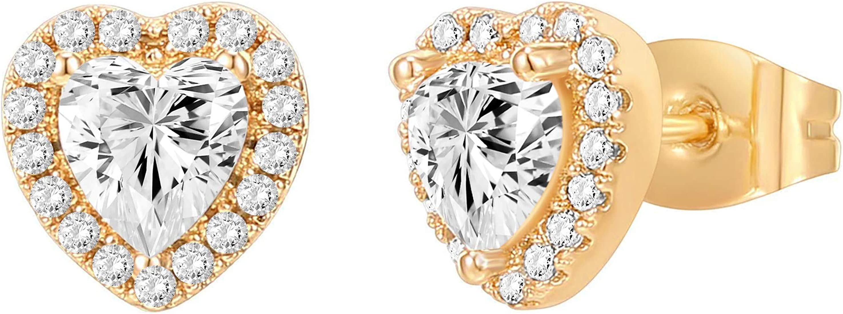 PAVOI 14K Gold Plated Sterling Silver Post Brilliant Round Faux Diamond Halo Earrings - Premium C... | Amazon (US)