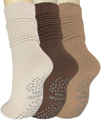 Cute Pilates Socks Slouch Socks with Grip for Yoga Slouchy Grippy Socks Women Scrunch Pilates Non Slip Socks Hospital Socks Barre Socks Grip Long Socks Women Non Skid Socks | Amazon (US)