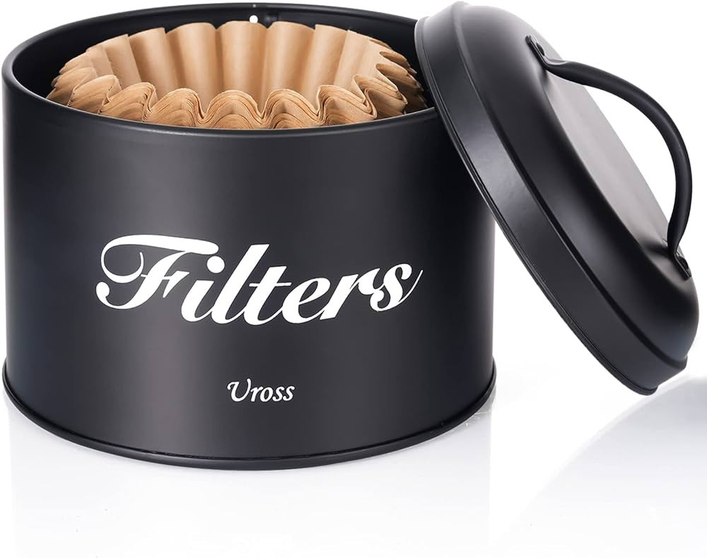 Uross Coffee Filter Holder Storage With Lid - Rustic Container Basket for Round Filters, Organize... | Amazon (US)