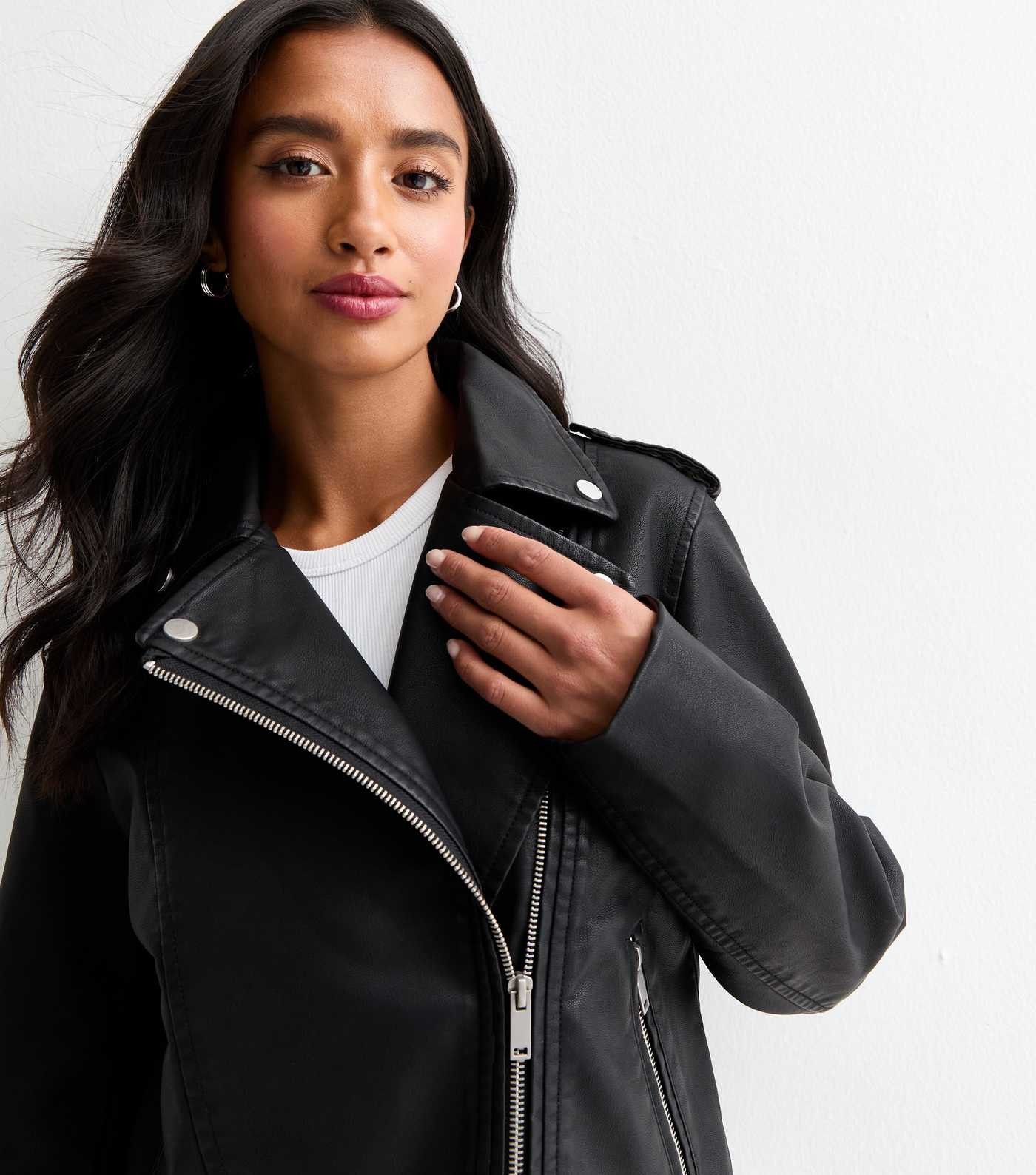 Petite Black Leather-Look Biker Jacket
						
						Add to Saved Items
						Remove from Saved It... | New Look (UK)