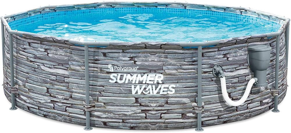 Summer Waves 14' x 36" Active Frame Stone Slate Print Metal Frame Outdoor Backyard Above Ground S... | Amazon (US)