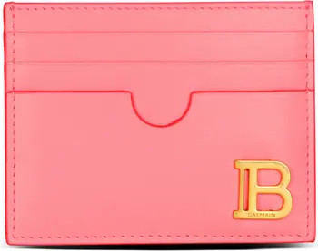 Balmain B-Buzz Calfskin Leather Card Case | Nordstrom | Nordstrom