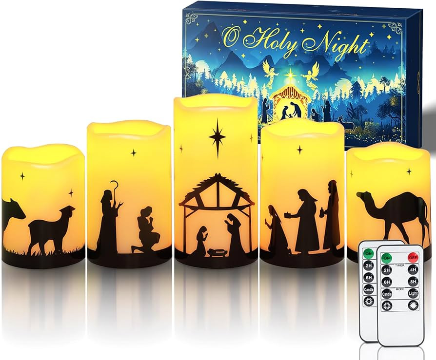 Homemory Flameless Christmas Nativity Scene Candles, Battery Operated LED Pillar Religion Candles... | Amazon (US)