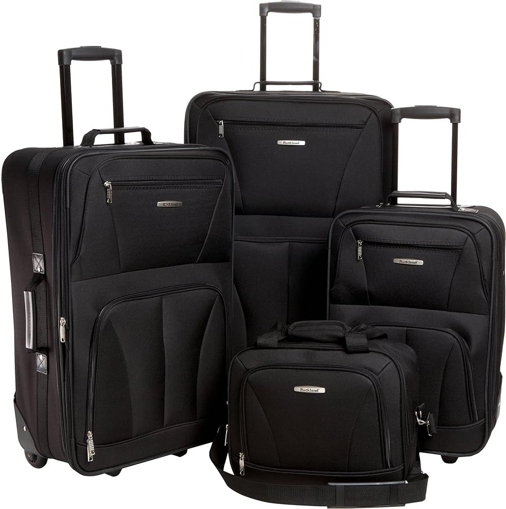 Amazon.com | Rockland Journey Softside Upright Luggage Set, Black, 4-Piece (14/19/24/28) | Luggage S | Amazon (US)