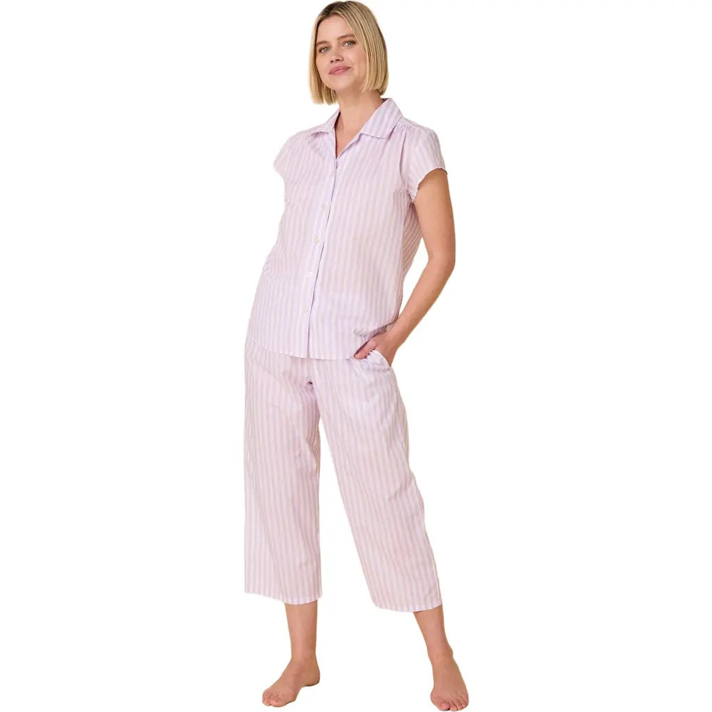The Cat's Pajamas Luxe Pima Capri Print Set in Classic Stripe Lavender at Nordstrom, Size X-Large | Nordstrom