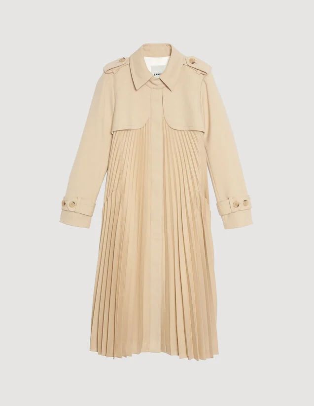 Pleated trench coat with belt | Sandro-Paris US