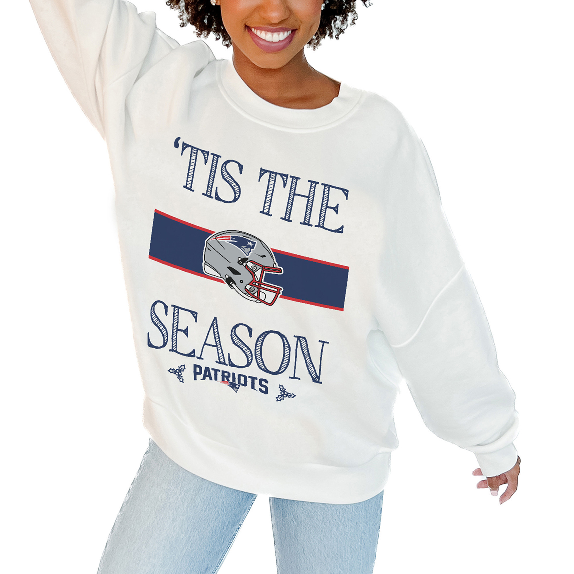 Women's Gameday Couture White New England Patriots Oversized Take A Holiday Pullover Sweatshirt | Fanatics
