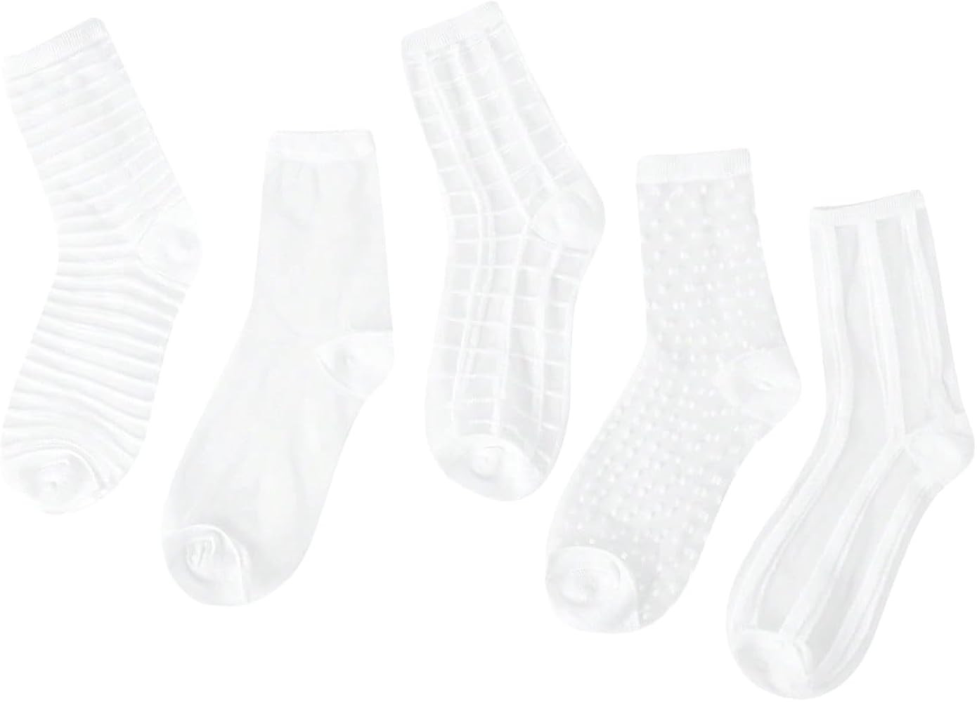 Verdusa Women's 5 Pairs Sheer Socks Mesh Crew Socks Transparent See Through Tulle Socks | Amazon (US)