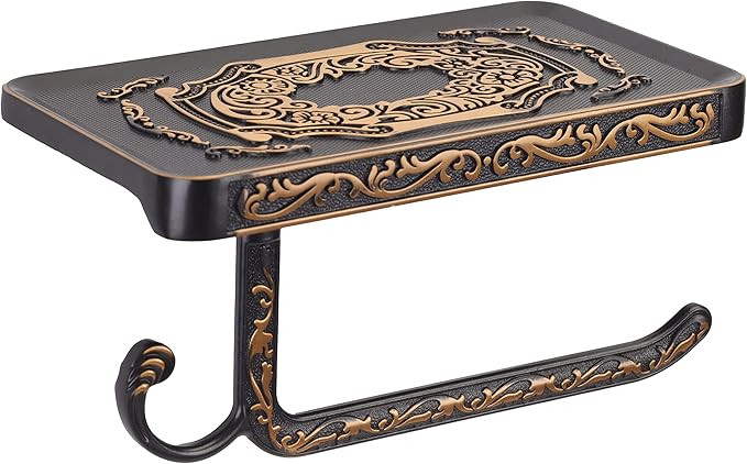 SDH Antique Brass Toilet Paper Holder with Shelf Space, Aluminum Wall Mount Toilet Tissue Holder ... | Amazon (US)