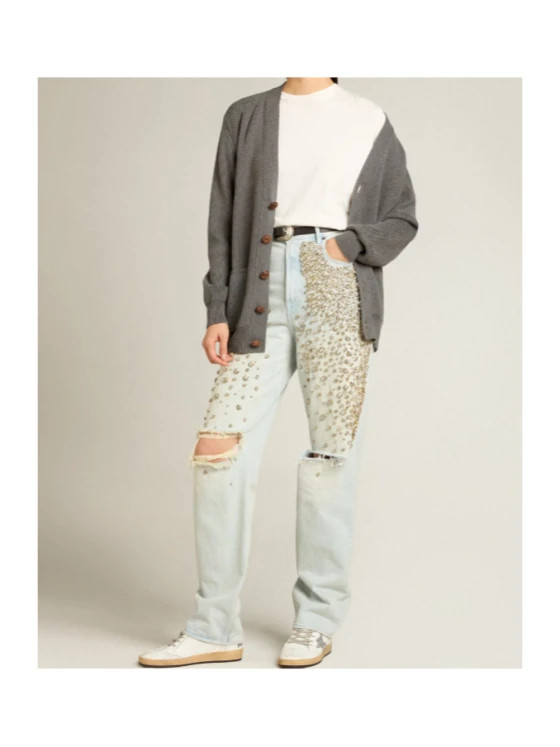 Kim cabochon-crystal bleached jeans | Senser US