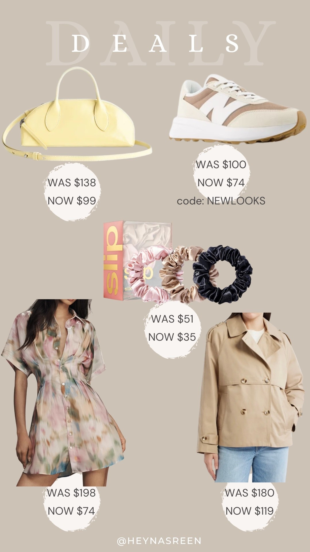 Daily deals on Madewell bag, New Balance sneakers, Slip hair scrunchies, Bernardo trench coat, Anthropologie dress 