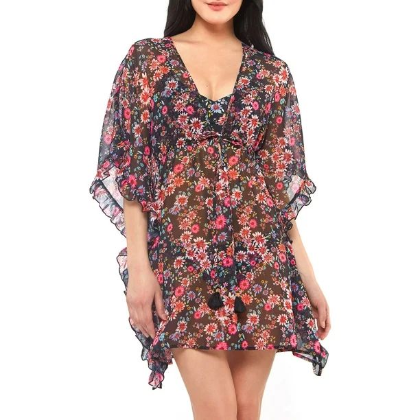 Jessica Simpson Women's Contemporary Posy Fields Frill Side Chiffon Cover Up Swimsuit | Walmart (US)