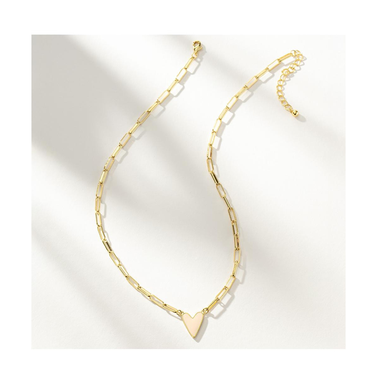 14K Gold-Plated Enamel Heart Necklace - Off white | Macy's