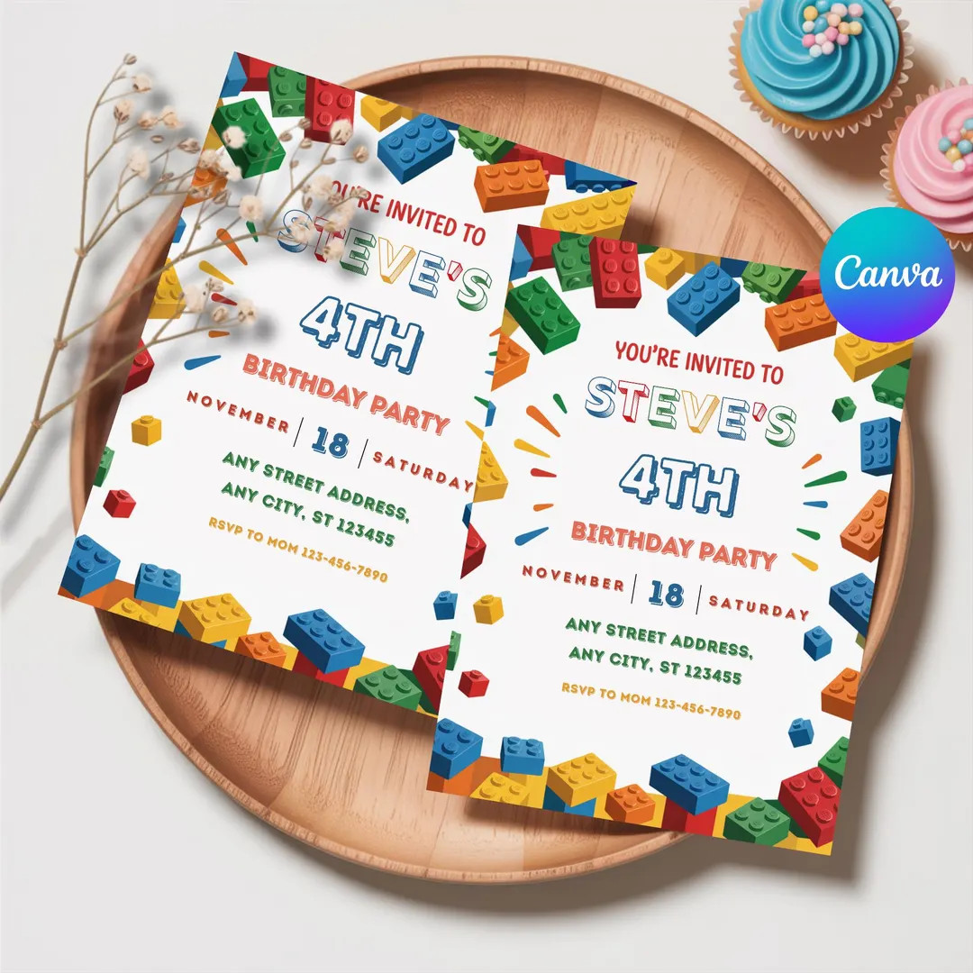 Building Block Party Editable Invitations, Bricks Birthday Printable Invitation, Editable Templat... | Etsy (US)