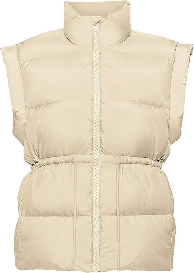 Firehood Women's Stand Collar Zip Up Coat Sleeveless Quilted Jackets Drawstring Padded Gilet Over... | Amazon (US)