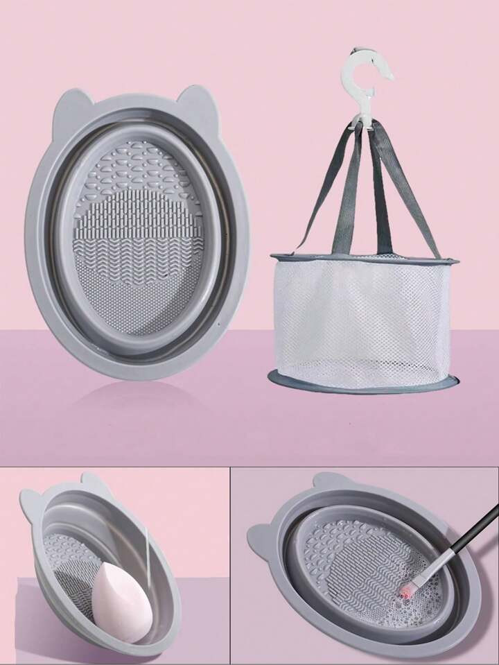 Makeup Brush Cleaning Kit With Silicone Cleaning Mat, Foldable Washing Bowl, Cleaning Pad, Beauty... | SHEIN