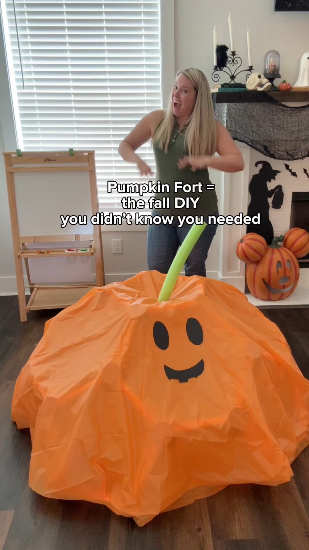 🎃 Pumpkin Fort Fun!

Who says forts are just for rainy days? We turned our Little Partners Climbing Dome into the coziest pumpkin patch fort — perfect for fall playtime and pretend fun!

🧡 Here’s how we made it:
	•	Drape a few orange tablecloths over the dome (we used plastic ones from Walmart store!).
	•	Tape on black cardstock facial features to the tablecloth for a “jack-o-lantern” effect.
	•	Cut a hole in the table cloth for the pool noodle to thread through and curve it into a pumpkin stem. 
	•	Add a few cozy blankets and books inside and voilà — instant fall magic.

✨ My kids have been crawling in and out all afternoon, calling it their “pumpkin house.”
It’s the perfect way to reuse your climbing dome for seasonal fun — and cleanup is easy, too!

#FallKidsActivities #PumpkinFort #LTKkids #LTKfamily #PlaytimeIdeas #FallWithKids #BCSMama


#LTKSeasonal #LTKKids #LTKHalloween