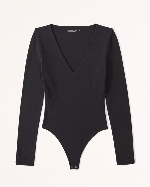 Long-Sleeve Seamed V-Neck Bodysuit | Abercrombie & Fitch (US)