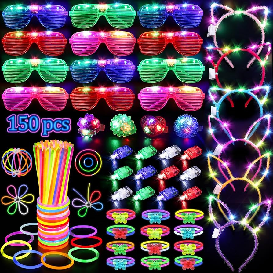 150PCS Glow in the Dark Party Supplies for Kids Adults, Light Up Party Favors with Light Up Glass... | Amazon (US)