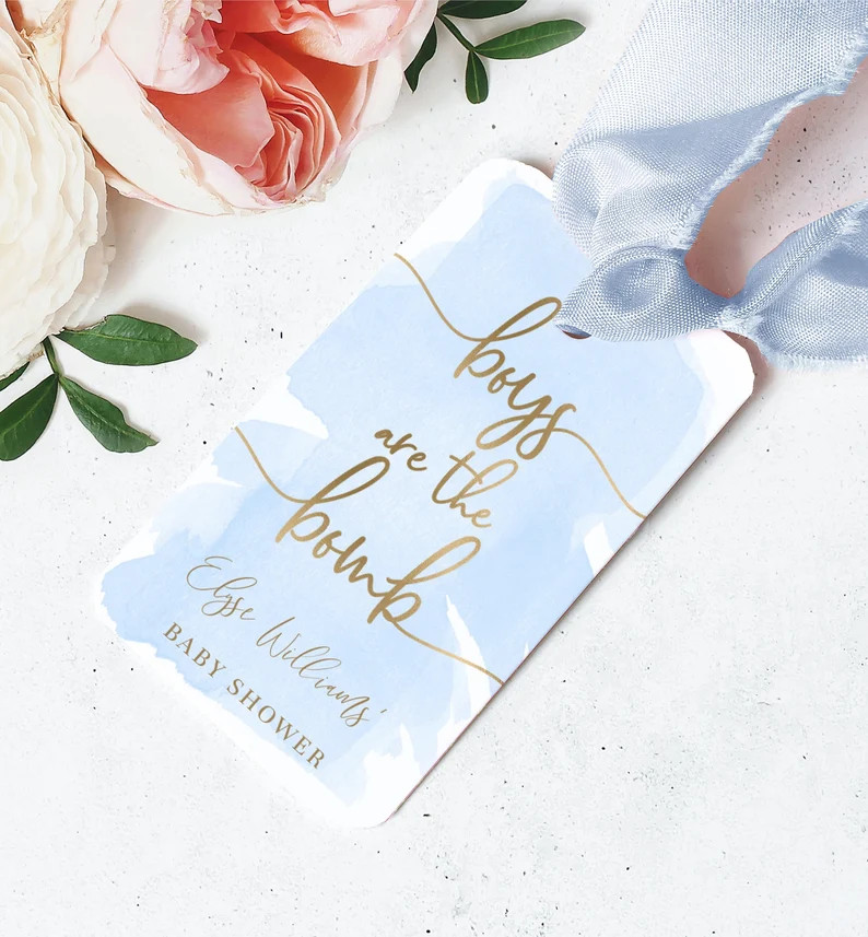 Boys Are The Bomb Tag, Editable Boy Baby Shower Bath Bomb Favor Tag, Blue Watercolor,  Gold Foil,... | Etsy (US)