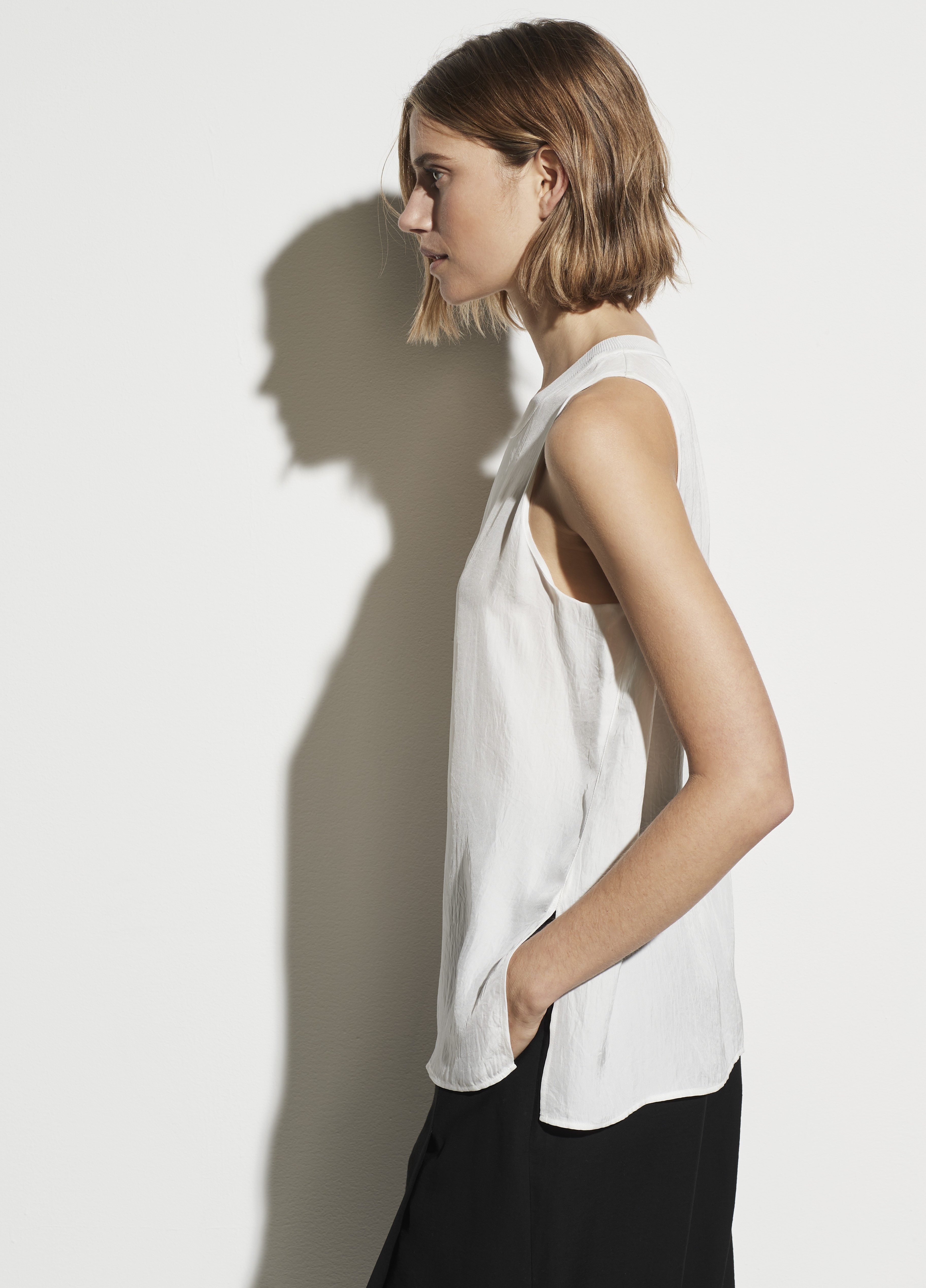 Rib Trim Crepe Tank | Vince LLC