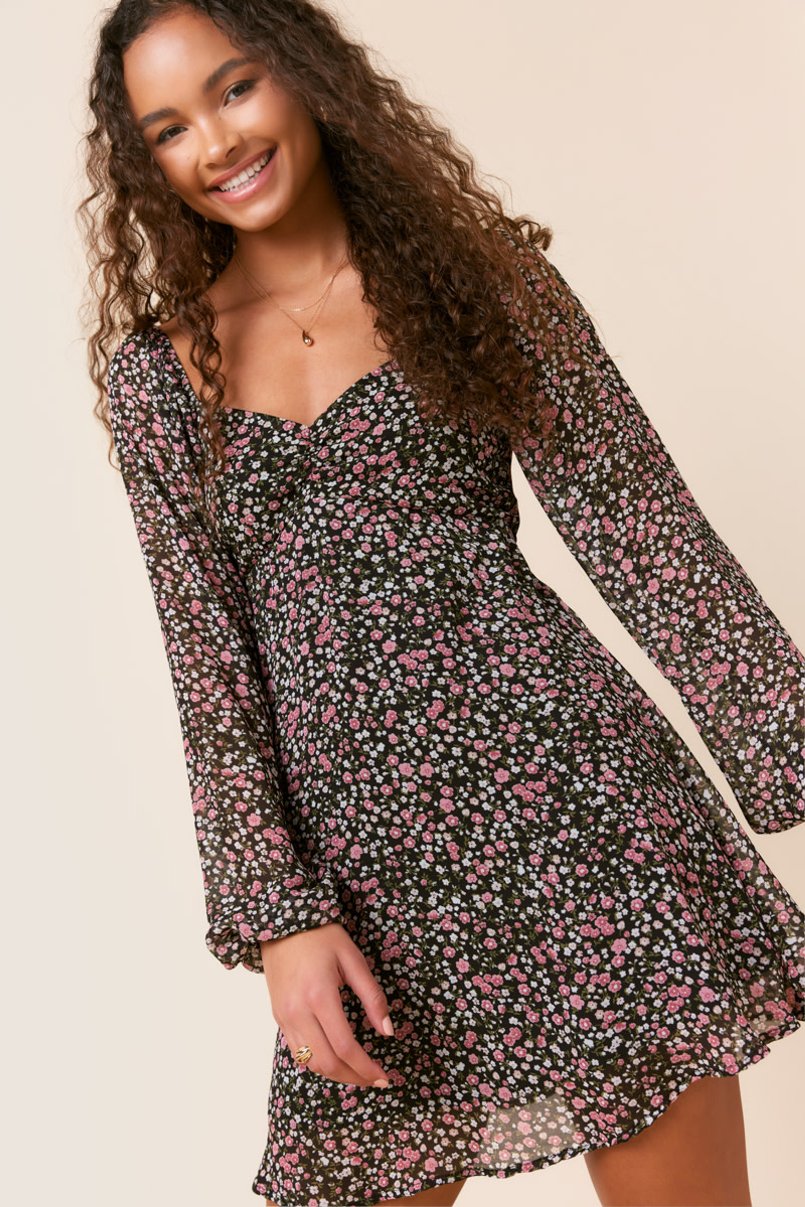 Arlene Cinch Front Floral Mini Dress | Francesca's