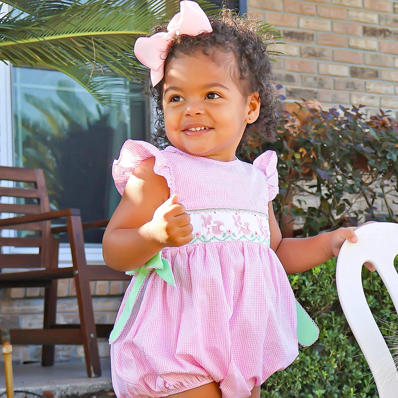 Easter Bunny Smocked Pink Gingham Beverly Bubble | Classic Whimsy