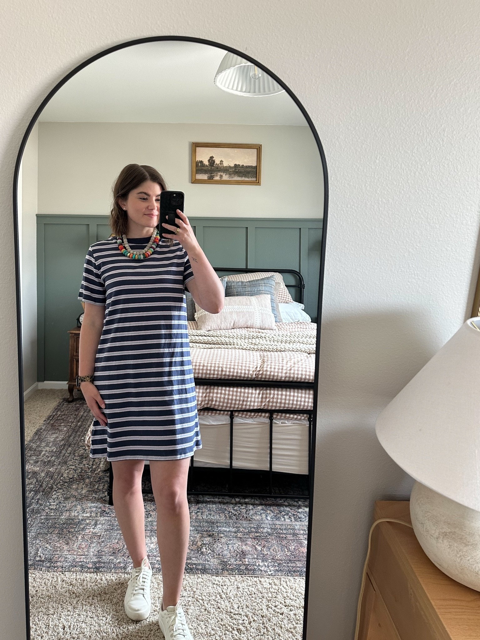 Striped t shirt dress, chunky necklace, colored necklaces, dr Scholls platform sneakers, fall outfit, teacher outfit, back to school, petite fashion, old navy fashion

#LTKootd #LTKPetite #LTKWorkwear