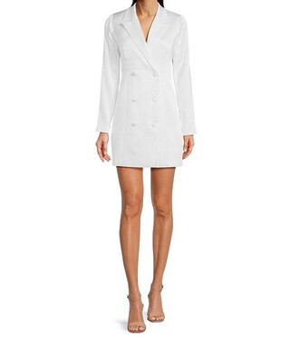 Long Sleeve Surplice Notch Collar Woven Satin Double Breasted Tuxedo Mini Dress | Dillard's