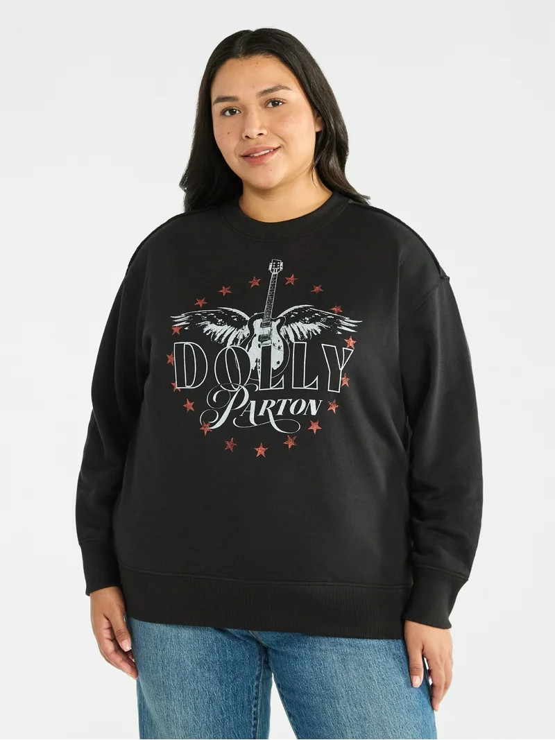 Terra & Sky Women's Plus Size Dolly Parton Guitar Wing Star Graphic Sweatshirt with Long Sleeves,... | Walmart (US)