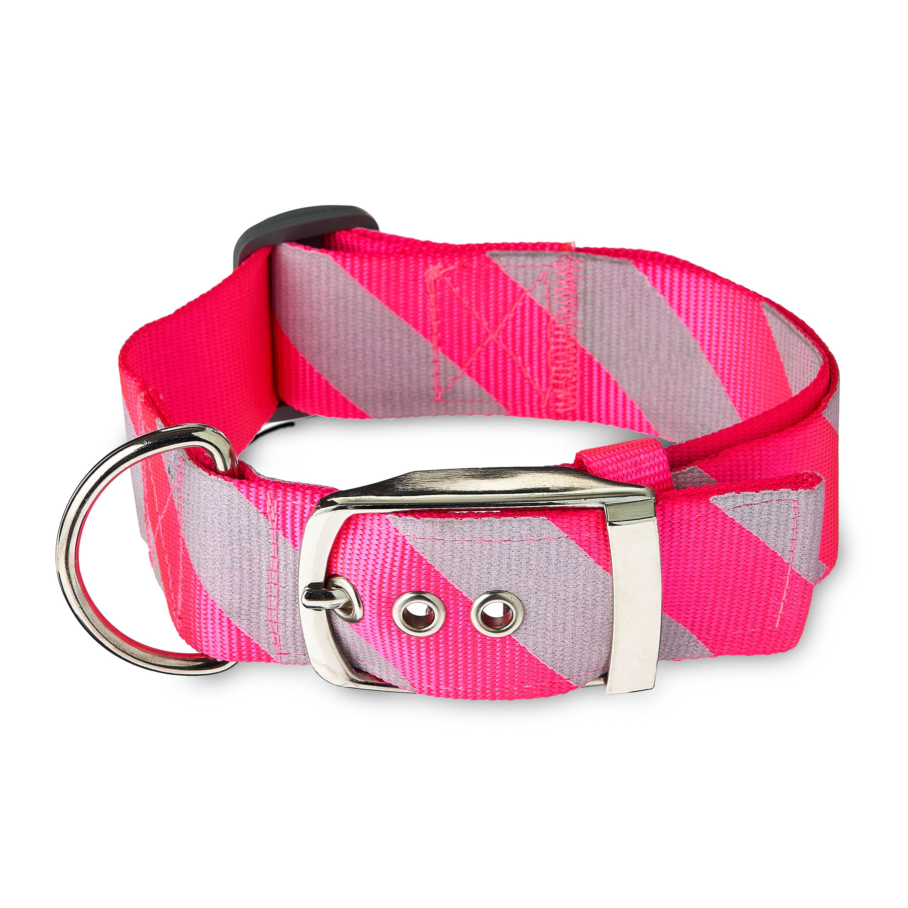 Vibrant Life Diagonal Stripe Extra Wide Adjustable Reflective Collar for Dogs, Pink & Gray, Large | Walmart (US)
