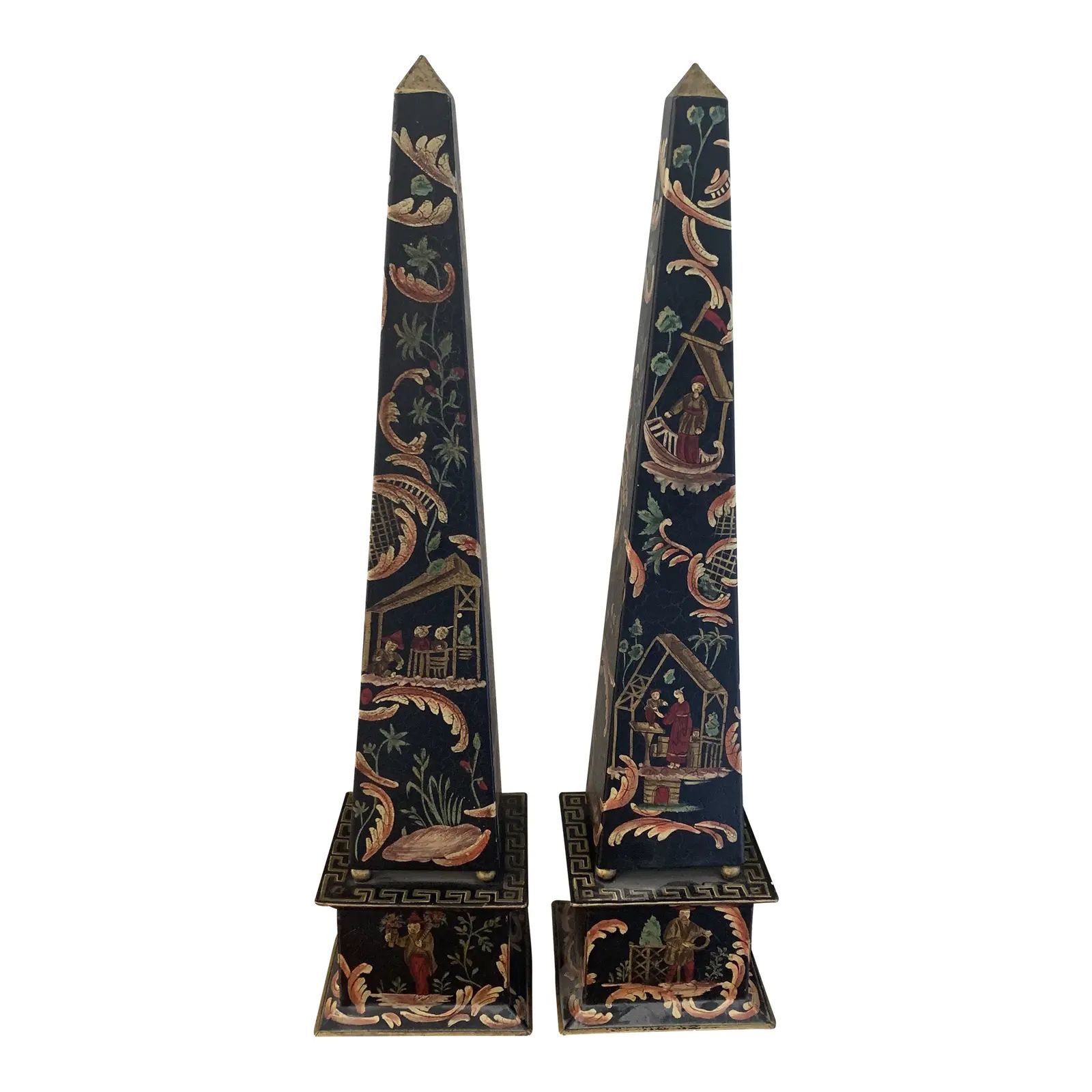 Black Chinoiserie Tole Obelisks- a Pair | Chairish