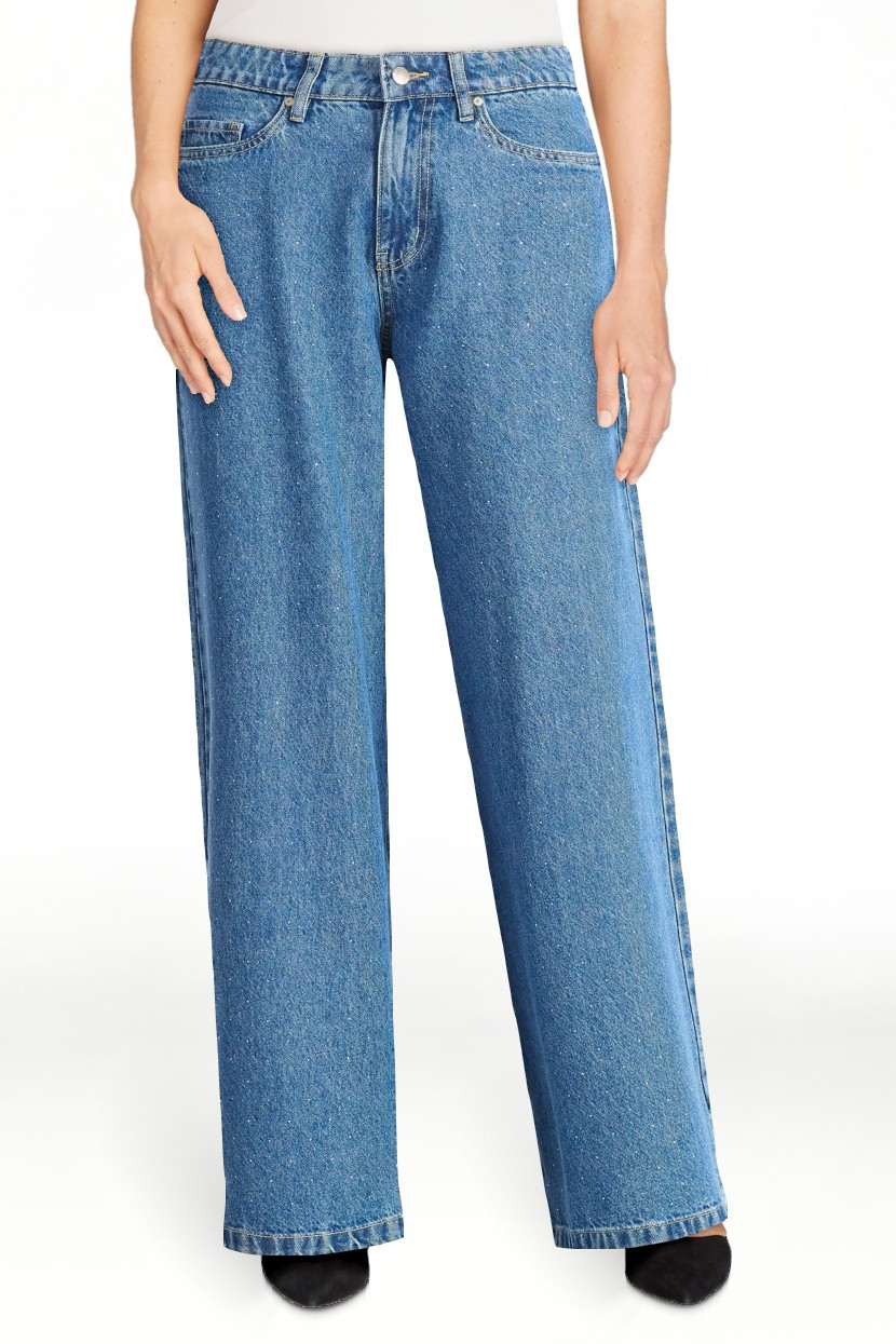 Scoop Women’s and Women’s Plus Rhinestone Embellished Wide Leg Jeans, Sizes 0-26W | Walmart (US)