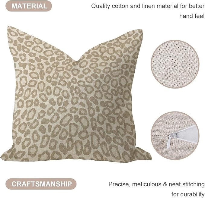 Vintage Throw Pillow Covers 18x18in Cheetah Leopard Print Animal Light Brown and Beige Farmhouse ... | Amazon (CA)