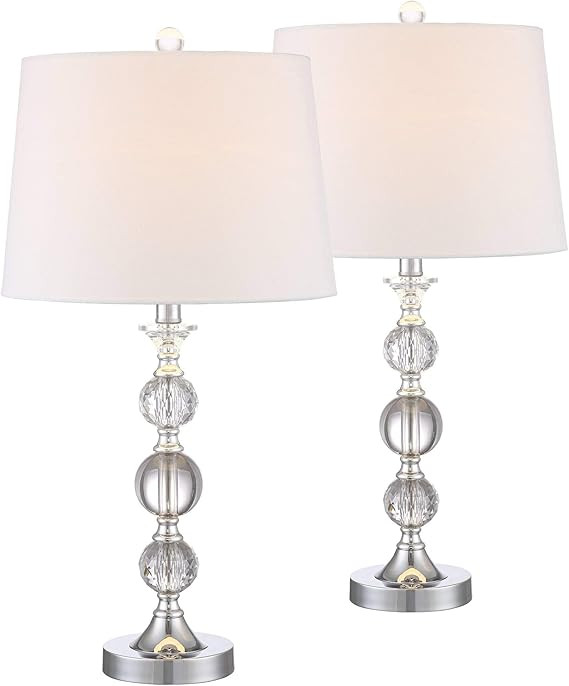 Solange Modern Contemporary Table Lamps Set of 2 Stacked Crystal Ball Silver Metal White Drum Sha... | Amazon (US)