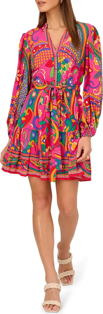 Adrianna Papell Print Tie Waist Long Sleeve Dress | Nordstrom | Nordstrom